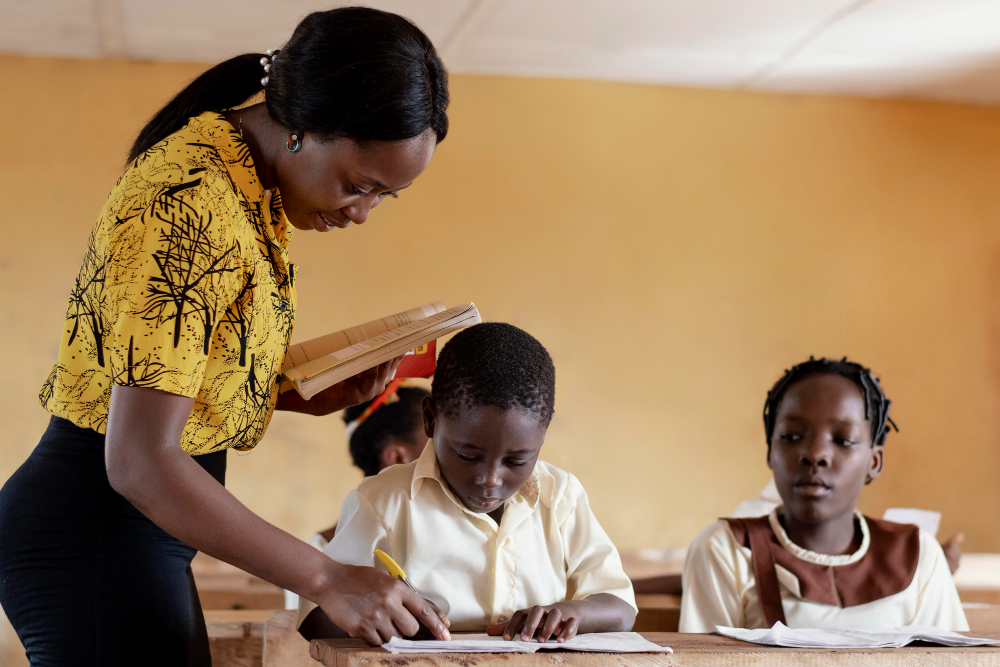Teacher with students